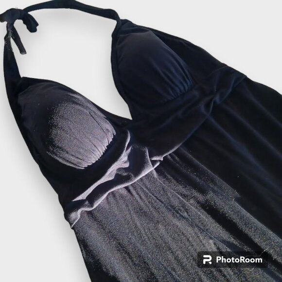 Black Halter Sun Maxi Dress w/ Cups Stretch Lightweight Loose Summer Womens 10 - Picture 1 of 8